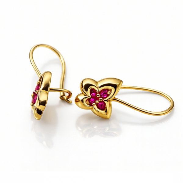 Kolczyki motyl rubinowe złoto 585 