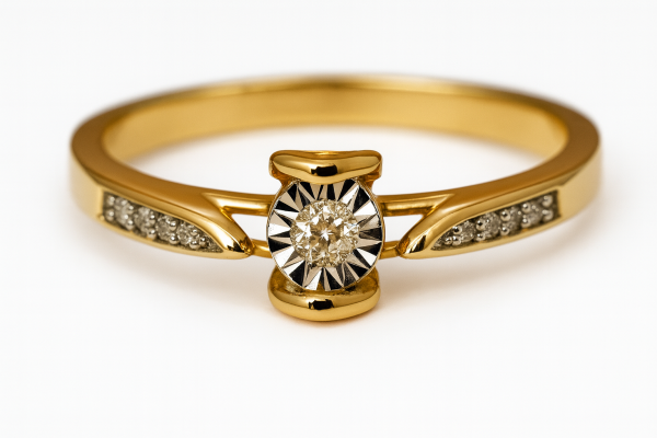 Pierścionek R.14 diamenty 9/0.09ct złoto 585 