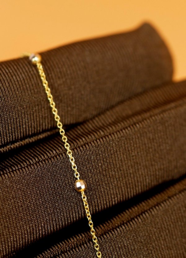 Bransoletka łańcuszek paciorki kolor 18cm złoto 585 