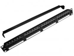 Gembird Patch Panel 24 Porty 1U 19'' Kat.6 z funkcją organizacji kabli   czarny