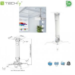 Ramię do projektora Techly 38-58 cm. 13,5kg, sufitowe, srebrne