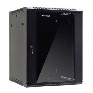 Szafa wisząca 19 cali Netrack, 15U/600x600mm - czarny, drzwi szklane, otwierane boki