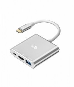 TB Adapter USB C 3w1 - HDMI, USB, PD srebrny