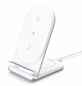 AUKEY Ładowarka bezprzewodowa LC-A2 2w1 Qi 10W USB-C Biała