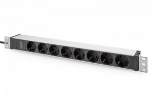 Digitus Listwa zasilająca PDU 19 cali Rack, 8x gniazdo ze stykami ochronnymi unischuko 16A/230V, 1x wtyczka IEC C20, 16A, przewód zasilający 2 m, Aluminiowa