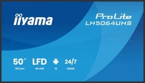 IIYAMA Monitor 50 cali LH5064UHS-B1AG, 24/7,IPS,ANDROID14,4K,500cd,1200:1,   2xHDMI ,USB-C,RJ45, RS-232c, IR, 2x10W, 2xUSB, UCHWYT ŚCIENNY,iiSignage2,WiFi,Fa