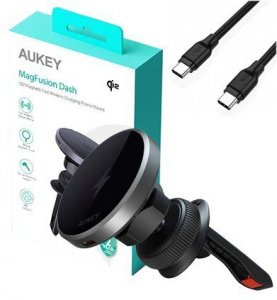 AUKEY HD-MC13 Qi2 15W 3A ładowarka samochodowa bezprzewodowa + kabel USB-C
