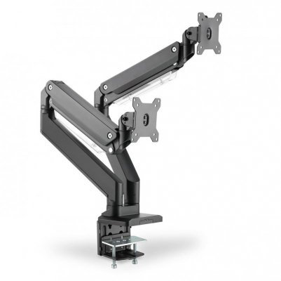 Ramię biurkowe podwójne z zaciskiem DIGITUS 2xLCD z sprężyną gazową max. 2x35 cali i 15kg