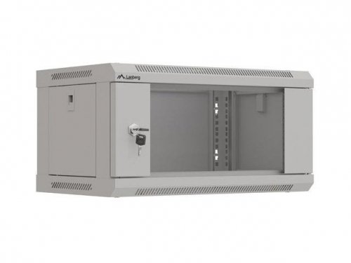 Szafa instalacyjna Rack wisząca 19 cali 4U 540x350 szara Drzwi przeszklone Lanberg (flat pack)
