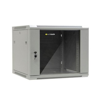 Szafa wisząca 19 cali Netrack, 9U/600x600mm  – szara, drzwi szklane, otwierane boki