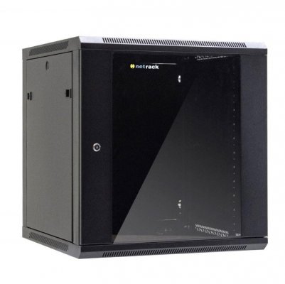 Szafa wisząca 19 cali Netrack, 12U/600x600mm - czarny, drzwi szklane, otwierane boki