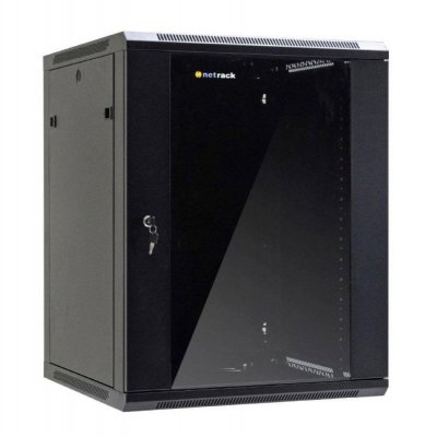 Szafa wisząca 19 cali Netrack, 15U/600x600mm - czarny, drzwi szklane, otwierane boki