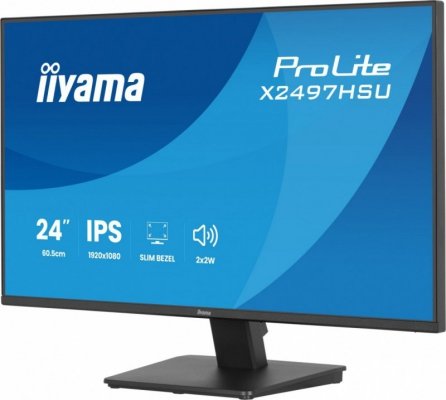 IIYAMA Monitor komputerowy   ProLite 23.8 cala X2497HSU-B1 IPS,FHD,HDMI,DP,120Hz,350CD,2xUSBv3.2,   2xUSB-C, GW 5lat