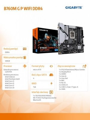 Gigabyte Płyta główna B760M GAMING PLUS WIFI s1700 4DDR4 DP/HDMI mATX