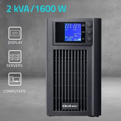 Qoltec Zasilacz awaryjny UPS Pure Sine Wave | 2kVA | 1600W | AVR | LCD |Czysty Sinus