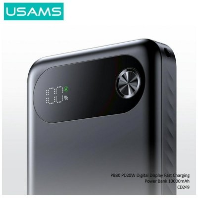 USAMS Powerbank PB80 10000mAh 20W PD 2xUSB-A + USB-C czarny