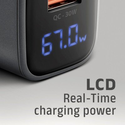 AXAGON Ładowarka sieciowa ACU-PQ67D PD&QC 67W 2-port GaN, Ekran LED, USB-A  + USB-C