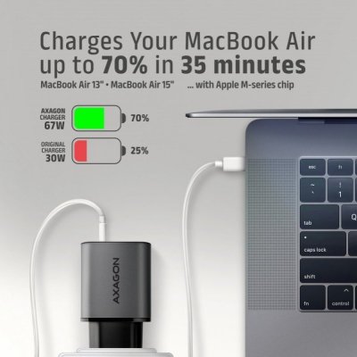 AXAGON Ładowarka sieciowa ACU-PQ67D PD&QC 67W 2-port GaN, Ekran LED, USB-A  + USB-C