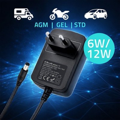 Qoltec Ładowarka do akumulatora AGM GEL STD | Prostownik 6V/12V | 6W |  5.5x2.1 | kabel 1.8m