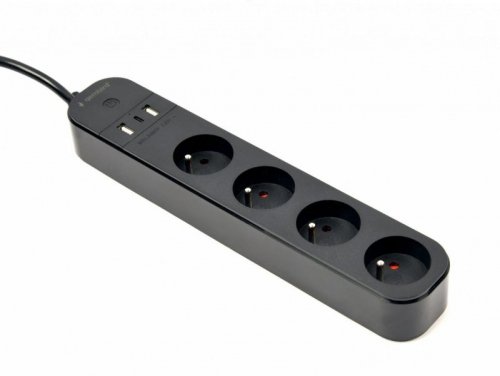 Gembird Inteligentna listwa zasilająca Tuya 4xFR 2xUSB-A 1xUSB-C Czarna