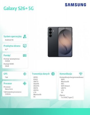 Samsung Smartfon Galaxy S26+ 5G 12/512GB DualSIM czarny