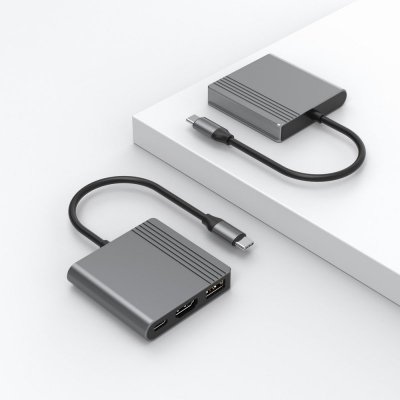 Gembird Adapter wieloportowy USB typu C 3 w 1 (port USB + HDMI +USB-C), gwiezdna szarość