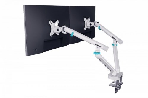 Digitus Ramię biurkowe podwójne z zaciskiem i sprężyną mechaniczną 2x LCD max. 35" obciążenie 2x10kg, VESA: 75x75, 100x100, białe