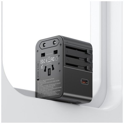 USAMS Ładowarka Travel Adapter 70W US/AU/EU/UK 3xUSB-C 4w1 czarny