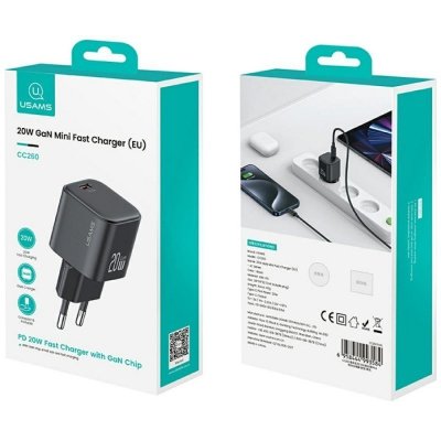 USAMS Ładowarka sieciowa JO Series CC260 20W USB-C + kabel USB-C/Lightning 1m biała