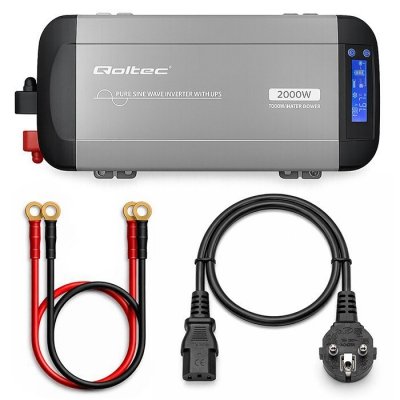 Qoltec Przetwornica napięcia Pure Sine Wave | 12V na 230V | 1000/2000W |UPS BYPASS