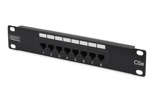 Digitus Patch panel 10&quot; 8 portów, kat.5e, U/UTP, 1U, czarny (kompletny)