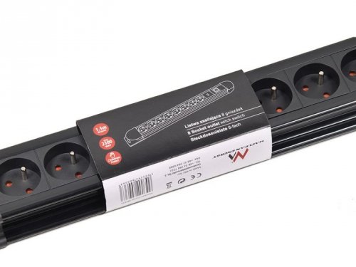 Maclean Listwa zasilająca 8 gniazd 1,5m z włącznikiem, Montaż ścienny