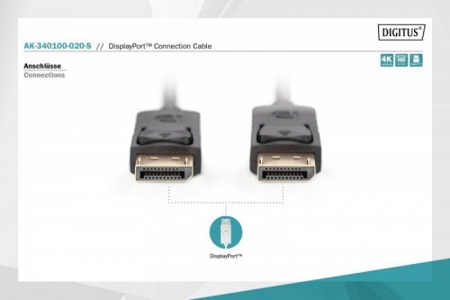 Digitus Kabel połączeniowy DisplayPort z zatrzaskami 4K 60Hz UHD Typ DP/DP M/M czarny 2m