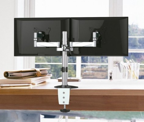 Maclean Uchwyt biurkowy do dwóch monitorów LCD MC-714 13-27 cali 8kg aluminiowy