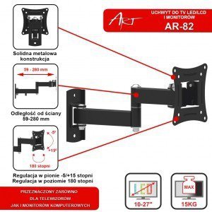 ART Uchwyt do TV LCD/LED 10-27 cali 15KG AR-82 regulacja pion/poziom 28cm