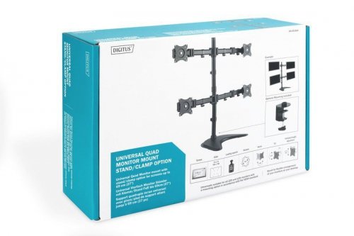 Digitus Stojak biurkowy poczwórny, 4xLCD, max. 27 cali, max. obciążenie 8kg, uchylno-obrotowy 360° (PIVOT)