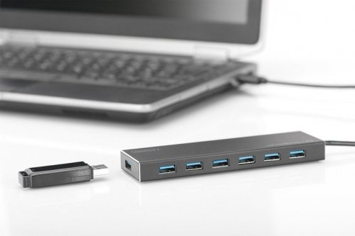 Digitus HUB/Koncentrator 7-portowy USB 3.0 SuperSpeed, aktywny, Aluminium