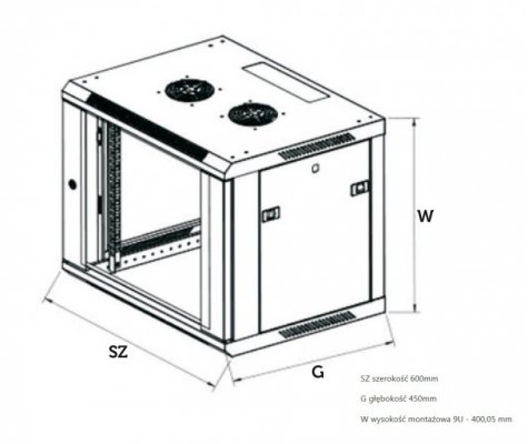 Extralink Szafka wisząca rack 9U 600x450 czarna szklane drzwi