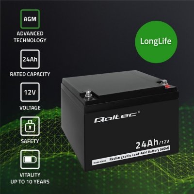 Qoltec Akumulator AGM | 12V | 24Ah | max.7.2A
