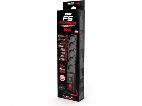 Acar Listwa zasilająca F5 Power 5 16A (5 gniazd) Czarna