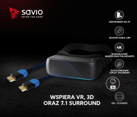 Savio Kabel HDMI 2.0 dedykowany do Playstation niebiesko-czarny 1,8m, GCL-02