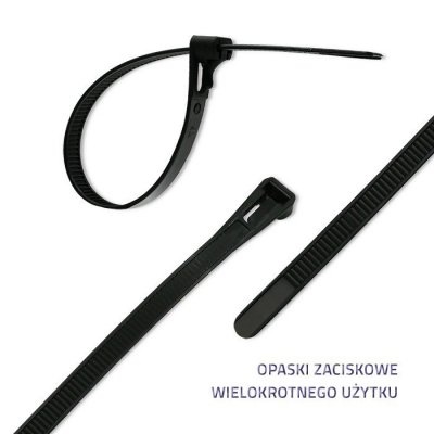 Qoltec Opaski zaciskowe wielorazowe/trytytki | 7.2*400mm | Nylon UV |   Czarne
