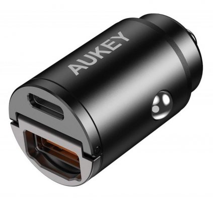 AUKEY Mini aluminiowa ładowarka samochodowa CC-A3  2xUSB (1xUSB C Power Delivery + 1xUSB A Quick Charge 3.0) 30W 6A