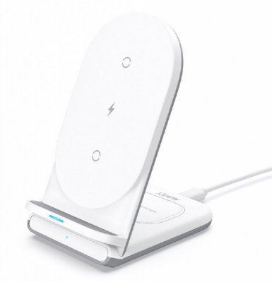 AUKEY Ładowarka bezprzewodowa LC-A2 2w1 Qi 10W USB-C Biała