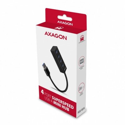 AXAGON Hub 4-portowy Mini metalowy USB 3.2 Gen 1 HUE-M1A, 20cm USB-A kabel