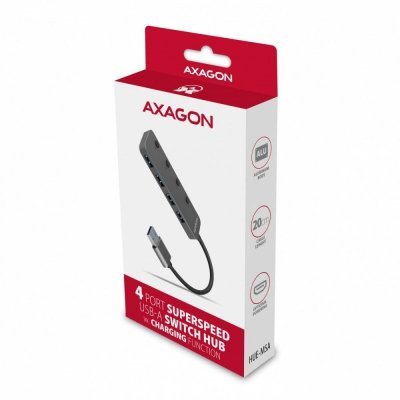 AXAGON Hub 4-portowy HUE-MSA USB 3.2 Gen 1 switch, metalowy, micro USB, 20 cm USB-A kabel