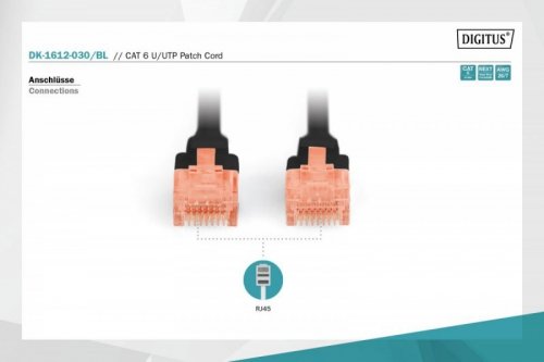 Digitus Patch cord U/UTP kat.6 PVC 3m Czarny