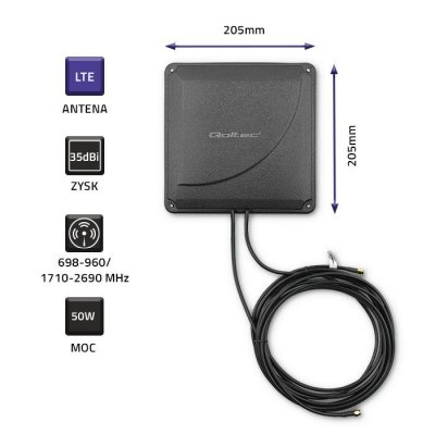 Qoltec Antena 4G LTE DUAL MIMO booster | 35dBi | 50W | 2xSMA męski