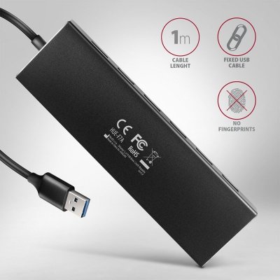 AXAGON HUE-F7A Hub 7-portowy USB 3.2 Gen 1 ALU FLAT, micro USB, 1m USB-A kabel