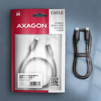 AXAGON BUCM432-CM10AB Kabel USB-C  USB-C, USB4 Gen 3x2 1m, PD 100W, 8K HD, ALU, oplot Czarny